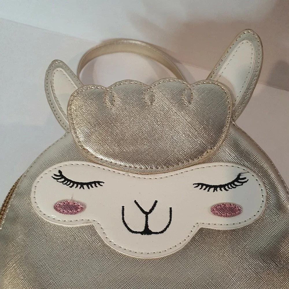 Under One Sky Gold‎ Lamb Backpack 8x9 Cute Girls Bag Sheep Animal School Sparkle